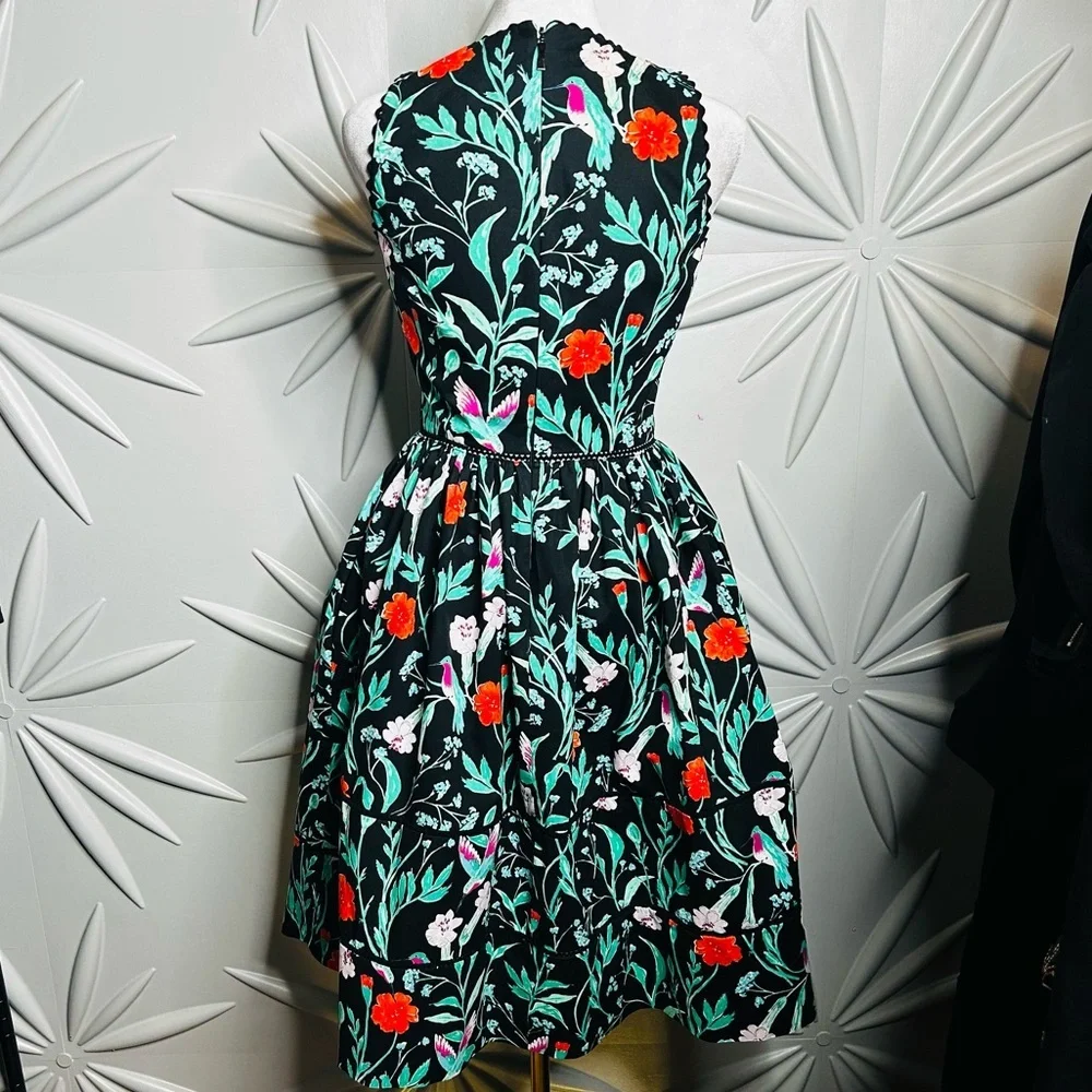 EUC Kate Spade SZ 00 Red/black/green halter midi dress/bust 32” flat/waist 25”